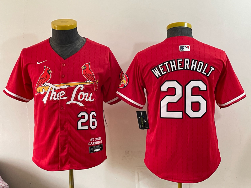 youth 2026 St.Louis Cardinals #26 Wetherholt red Nike MLB Jersey 021